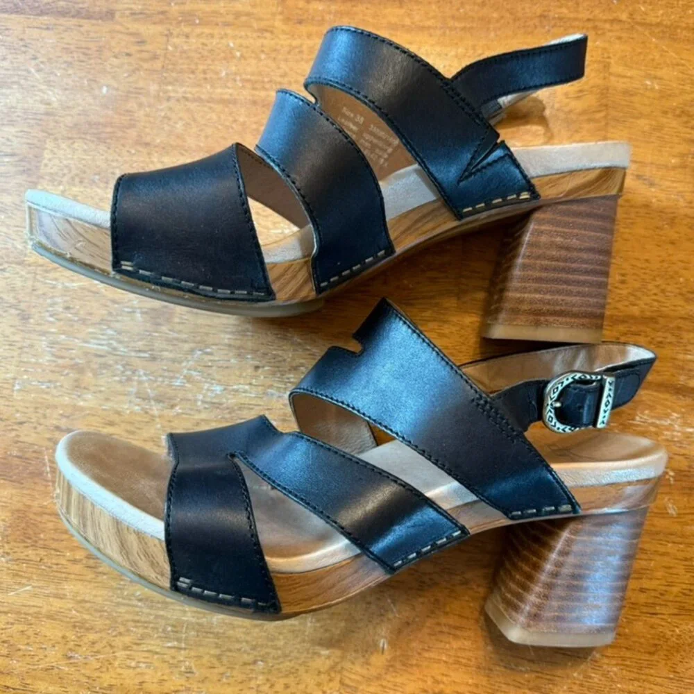 Dansko Black Leather Cutout Slingback Sandals